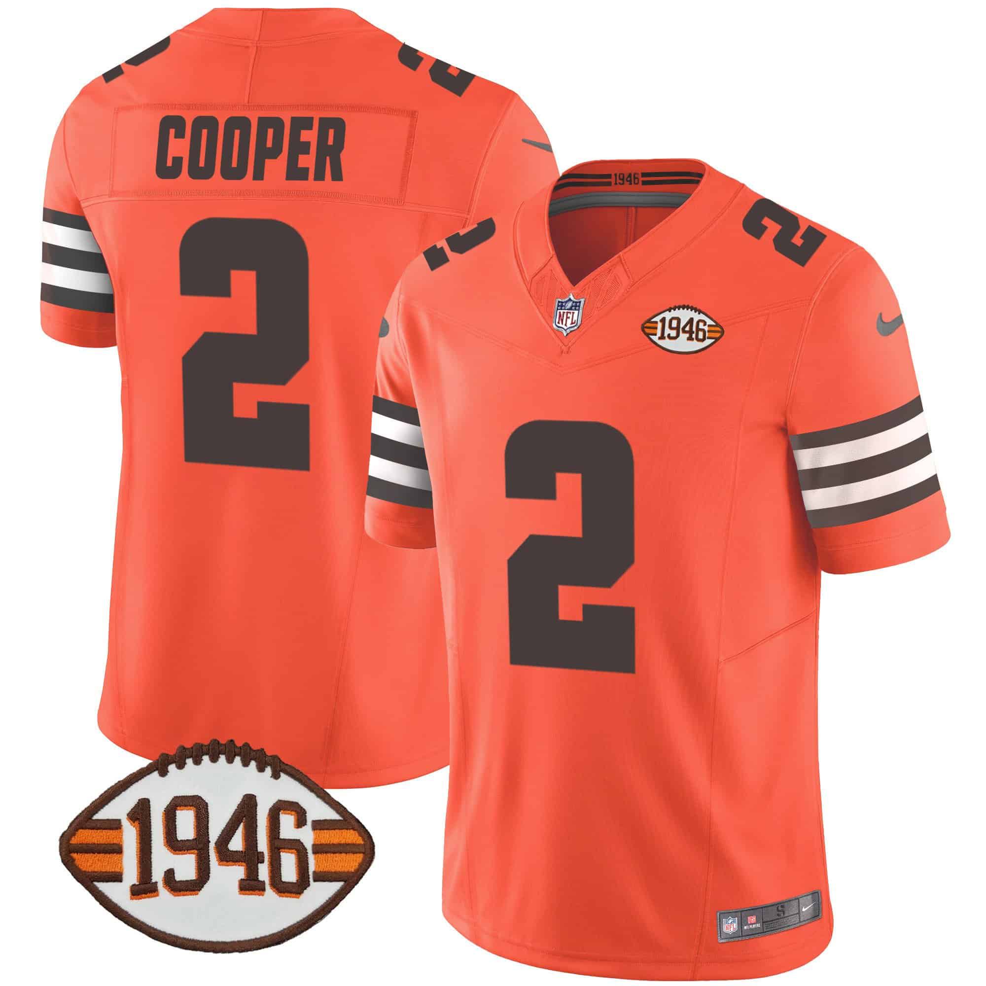 Men Cleveland Browns #2 Cooper Orange 1946 75th Anniversary Patch 2024 Nike NFL Jersey